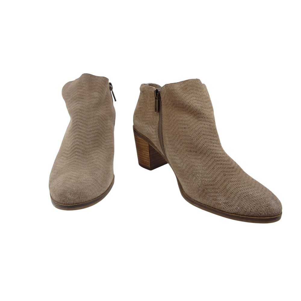 Lucky Brand Ankle Boots Womens 9M Tan Good Chevron Perforated Suede Block Heel